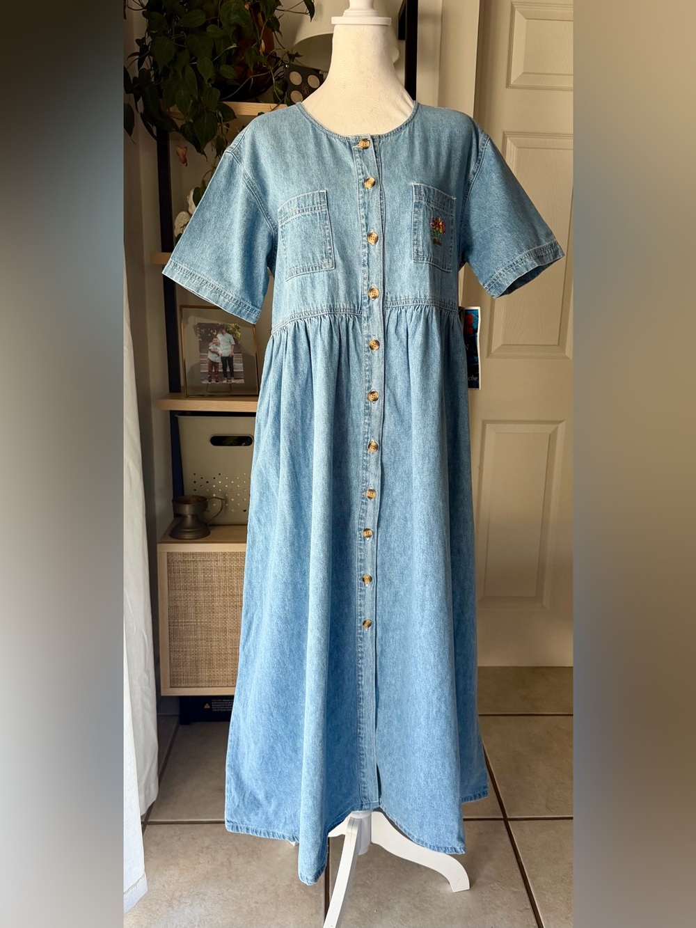 VTG 90s Jordache Concepts Denim Maxi Dress NWT Embroidered Pocket Button Front M